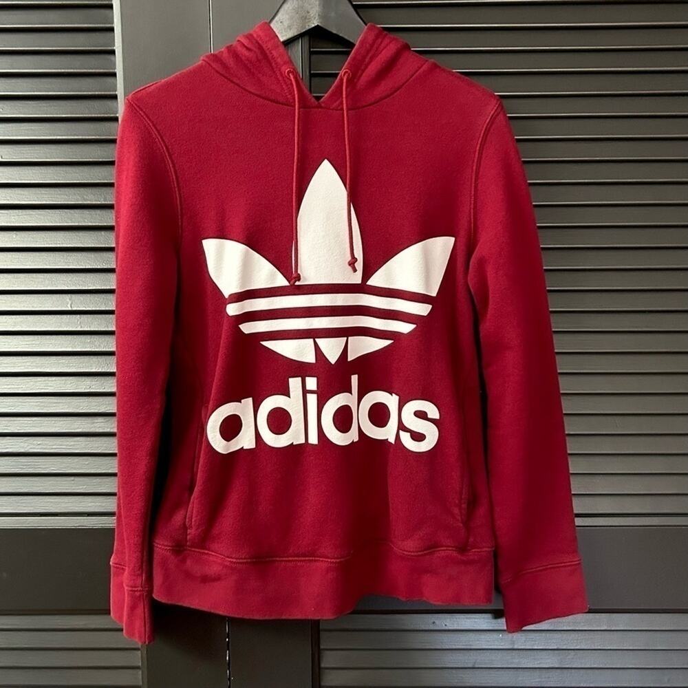 Adidas Trefoil Hoodie with Kangaroo Pocket, Shadow Red, Size XS - Picture 16 of 16